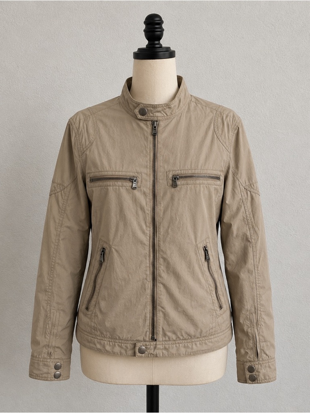 Kenneth Cole New York Utility Moto Jacket Beige Tan Zip Front Size Small